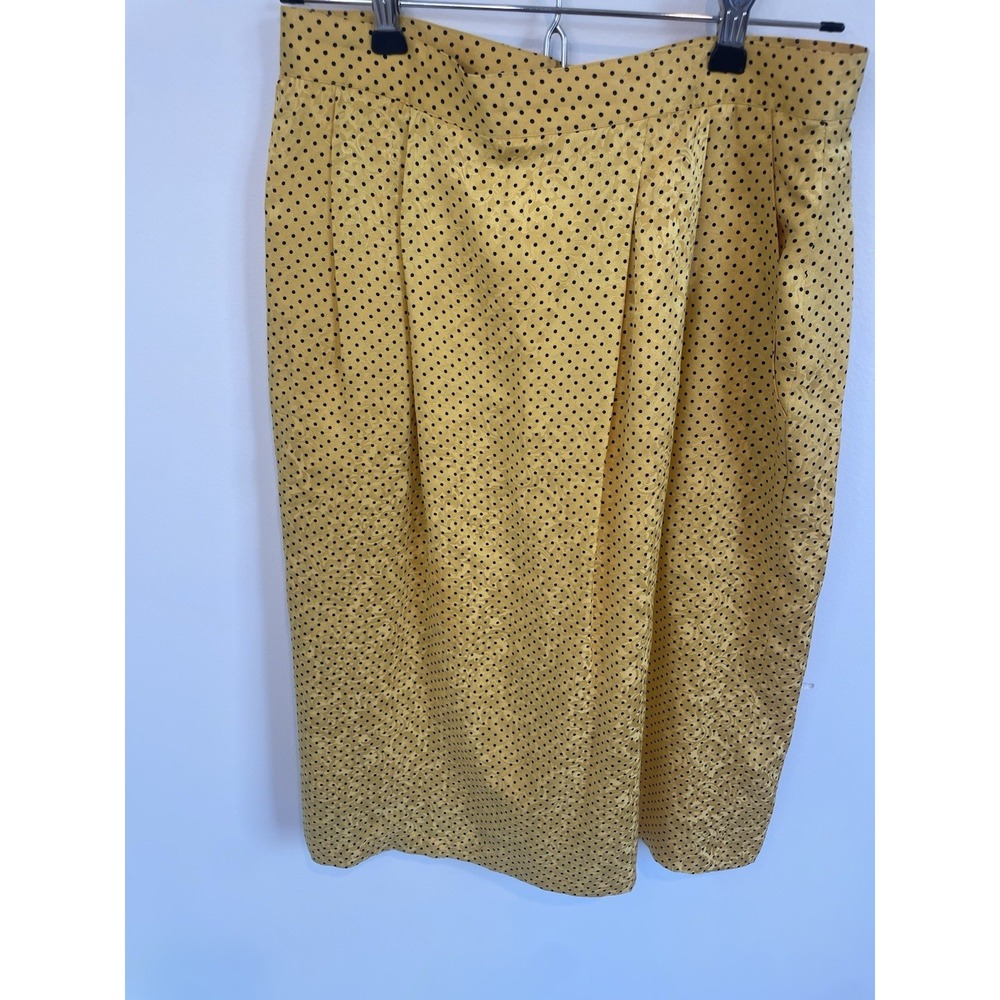 Vintage J.L.‎ Sanford For Narragansett 100% Silk Yellow Black Polka Dot Skirt 10
